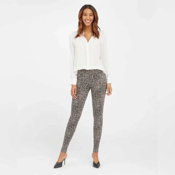 Spanx Taupe Snakeskin Reptile High Rise Jeanish Ankle Legging Jegging Size Large - Picture 3 of 10